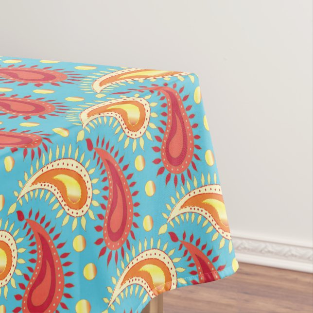 Mantel Naranja Turquesa Oriental Patrón Paisley Persa (In Situ)