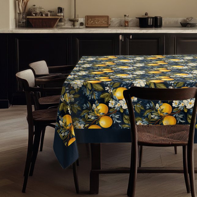 Mantel Naranjas vibrantes del Mediterráneo frutos azul ma (Mediterranean vibrant oranges fruits navy blue tablecloth)