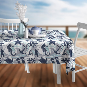 Mantel Nautical Beach Pattern Navy ID839