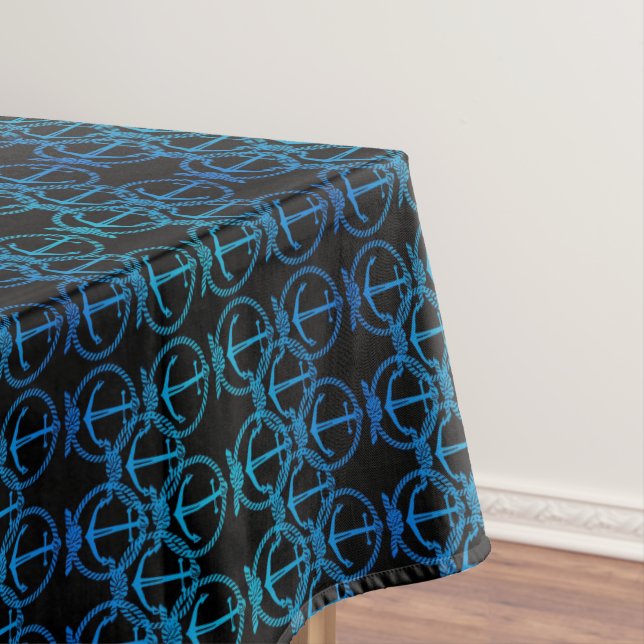Mantel Nautical Blue Anchor Motif Tablecloth (In Situ)