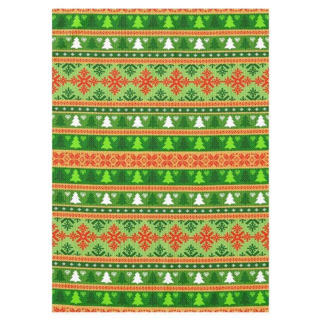 MANTEL NAVIDAD ÁRBOL VERDE ORNAMENTOS ROJOS BLANCOS (Anverso)