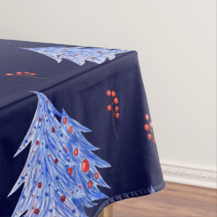 Mantel Navidad azul hielo de invierno árbol acebo bayas m