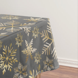 Mantel Navidad Gris Elegantes Copos de Nieve Dorados