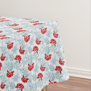 Mantel Navidad, Serbal, rojo, blanco, copos de nieve