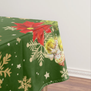 Mantel Navidades bailando ángeles bebés con copos de niev