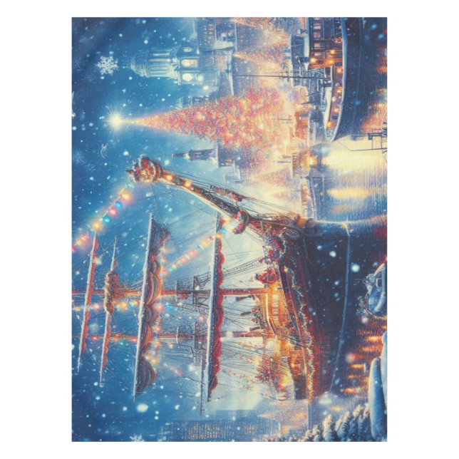 Mantel Navidades/barco atracado en invierno (Anverso)