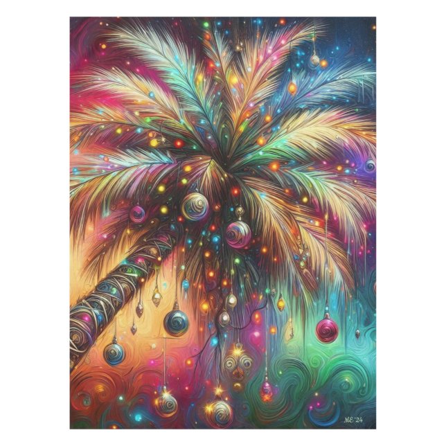 Mantel Navidades caprichosos Palm Tree Tropical Beach Viv (Anverso)