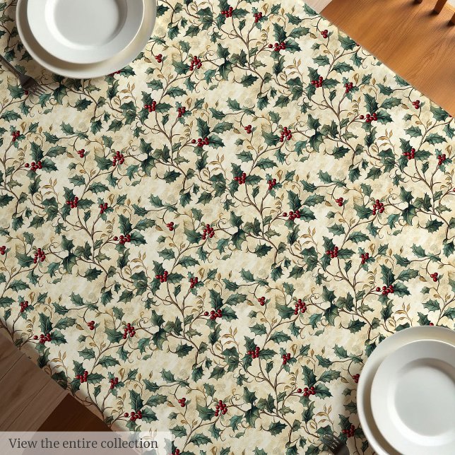 Mantel Navidades clásicos de acuarela de las bayas holly (Classic watercolor Christmas holly berries muted Tablecloth)