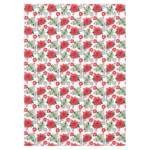 Mantel Navidades clásicos flores estrellas rojas y blanc