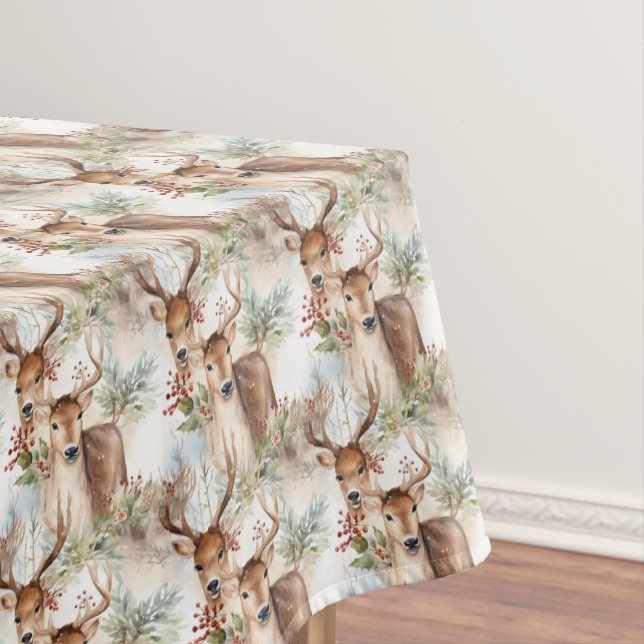 Mantel Navidades de acuarela reno verde holly berry (In Situ)