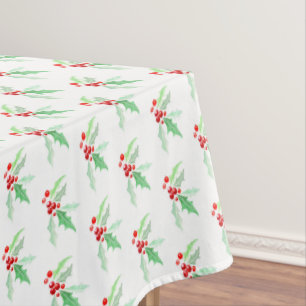 Mantel Navidades de bayas rojas Holly acuarela
