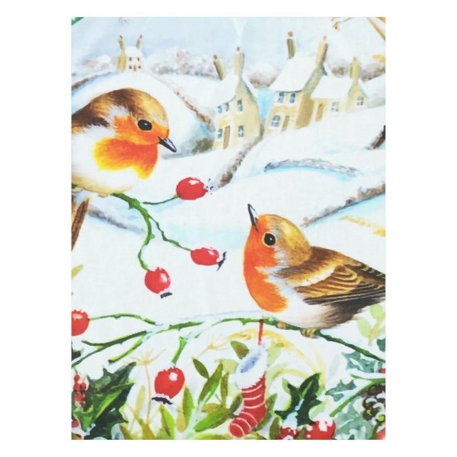 Mantel Navidades de Bird Robin Couple Winter Holly (Anverso)