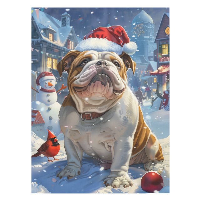 Mantel Navidades de invierno Bulldog inglés disfrutan (Anverso)