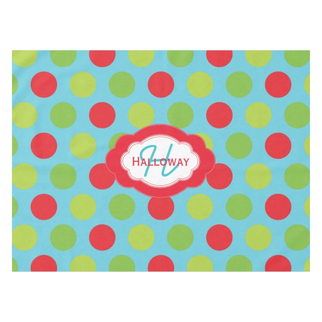 Mantel Navidades de Monograma Retro Polka Dots Tablecloth (Frente (Horizontal))