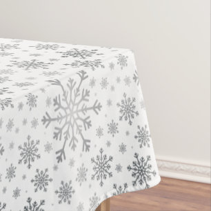 Mantel Navidades de plata bonito con copos de nieve en bl