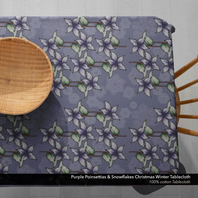 Mantel Navidades de Poinsettias Púrpura y Copos de Nieve  (Purple Poinsettias & Snowflakes Christmas Tablecloth. Use this Lovely  Tablecloth All Winter Season.)