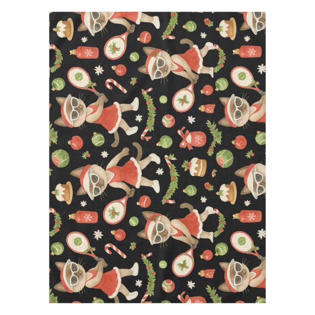 Mantel Navidades de tenis temáticos para amantes del gato (Anverso)