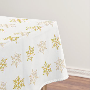 Mantel Navidades dorados copos de nieve en blanco