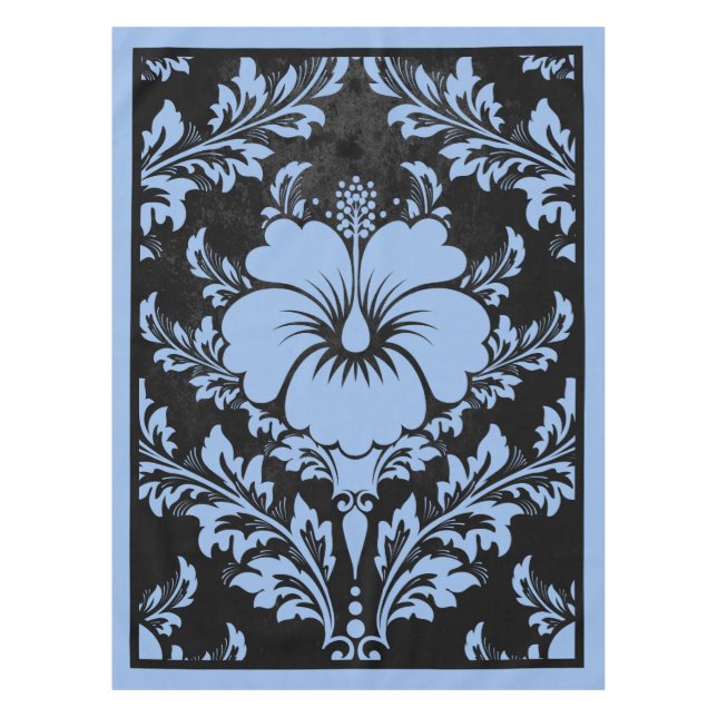 Mantel Navidades elegantes de damasco azul y negro (Anverso)