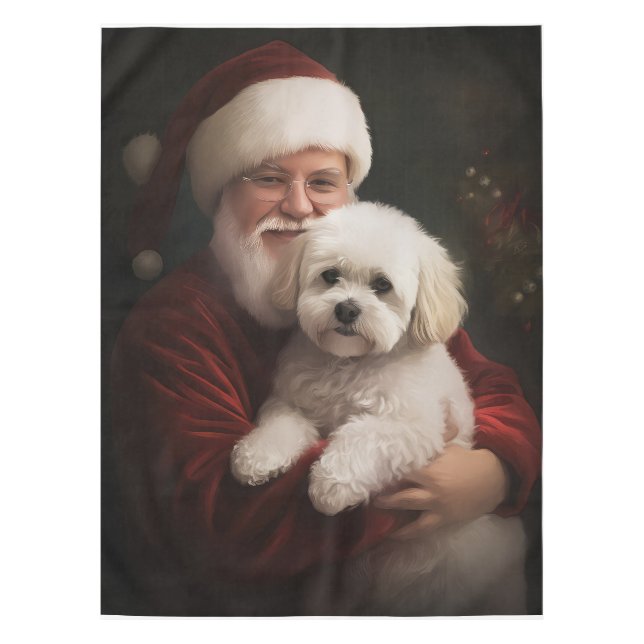 Mantel Navidades festivos de Bichon Frise con Santa Claus (Anverso)