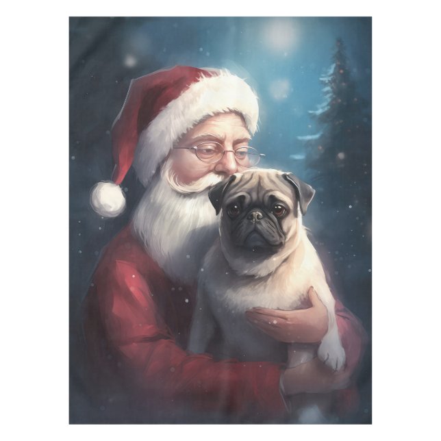 Mantel Navidades festivos de Pug con Santa Claus (Anverso)