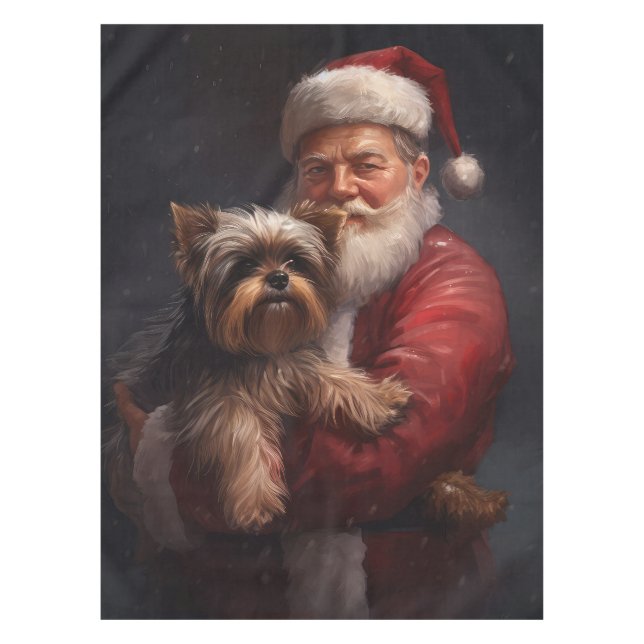 Mantel Navidades festivos de Yorkshire Terrier Santa Clau (Anverso)