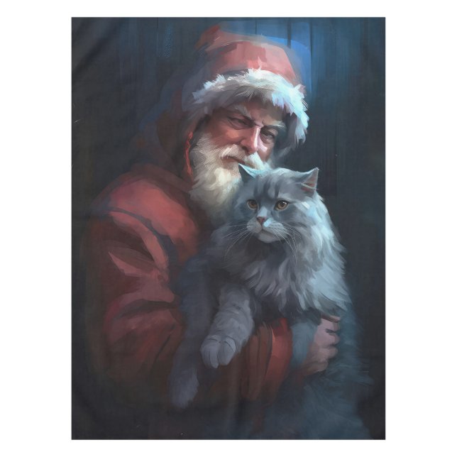 Mantel Navidades festivos del gato azul ruso Santa Claus (Anverso)