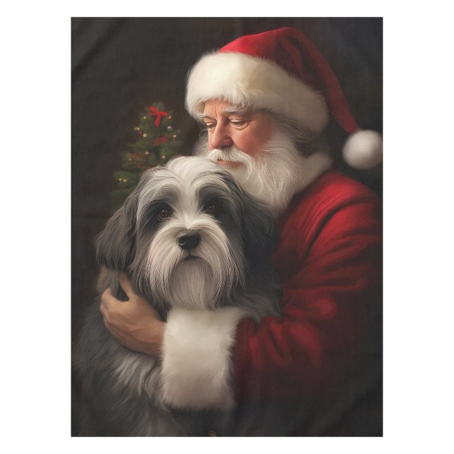 Mantel Navidades festivos del Tibetano Terrier Santa Clau (Anverso)