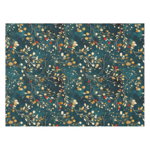 Mantel Navidades Floral Gold, blanco con bayas rojas