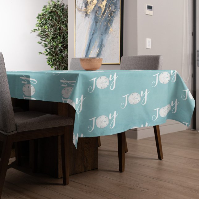 Mantel Navidades Holiday Elegant Beach Turquoise Costa (Christmas holiday turquoise blue "Joy" sand dollar tablecloth. )