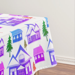 Mantel Navidades imagen de casas violetas rosadas en invi