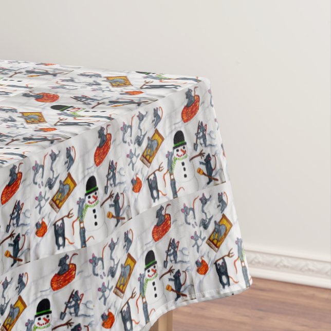 MANTEL NAVIDADES MICE JUGANDO EN LA NIEVE (In Situ)