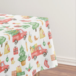 Mantel Navidades Patrón de Camión Rojo Vintage