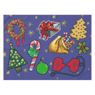 Mantel Navidades retro Vintage color azul rojo verde