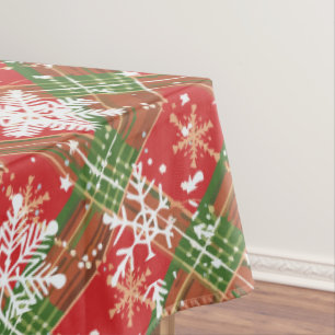Mantel Navidades rojos, verdes con copos de nieve blancos