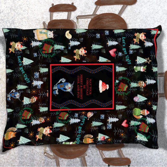 Mantel Navidades suéteres adorables Fiesta Animales nórdi (Cute Ugly Sweater Christmas Party Nordic Animals Tablecloth)