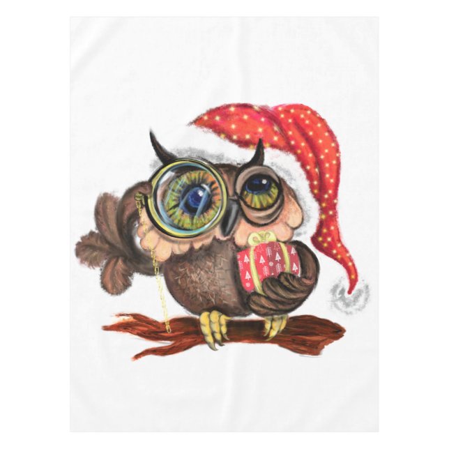 Mantel Navidades Tablecloth Baby Owl con regalo (Anverso)