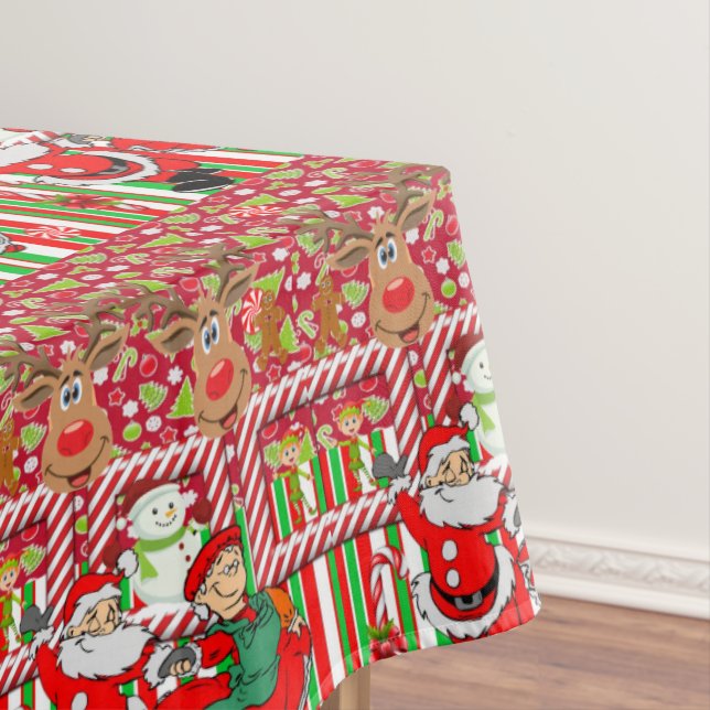 Mantel Navidades Tablecloth, Merry, Snowman Santa Elf (In Situ)