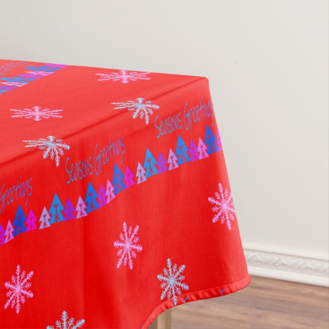 Mantel Navidades Tablecloth, Seasons Greetings Red (In Situ)