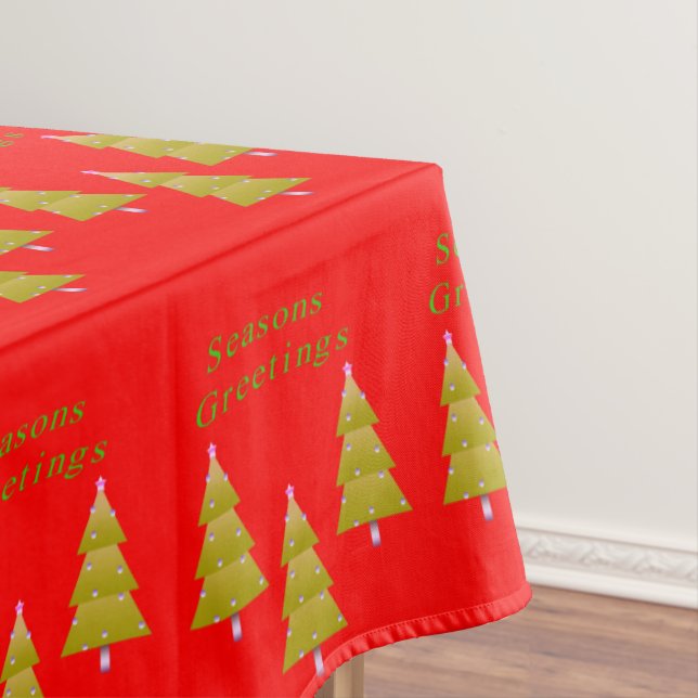 Mantel Navidades Tablecloth, Seasons Greetings Red Trees (In Situ)