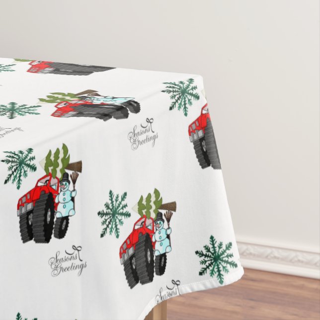 Mantel Navidades Tablecloth, Seasons Greetings Snowman (In Situ)