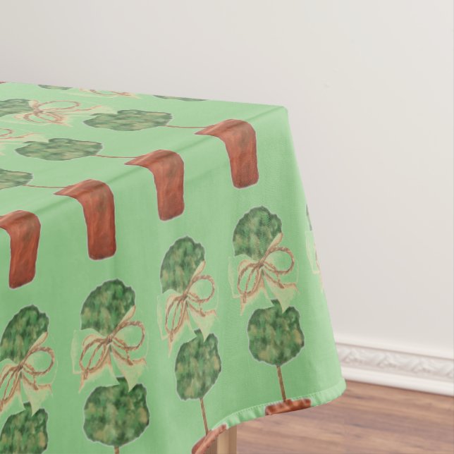 Mantel Navidades verdes Beige Rope Topiary Tablecloth (In Situ)