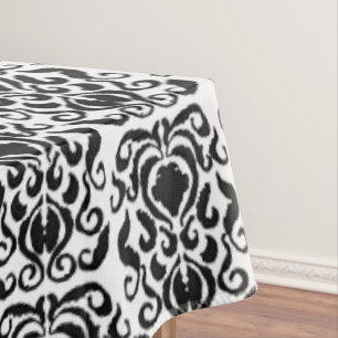 Mantel Negra de la Damask del Viejo Mundo en Blanco