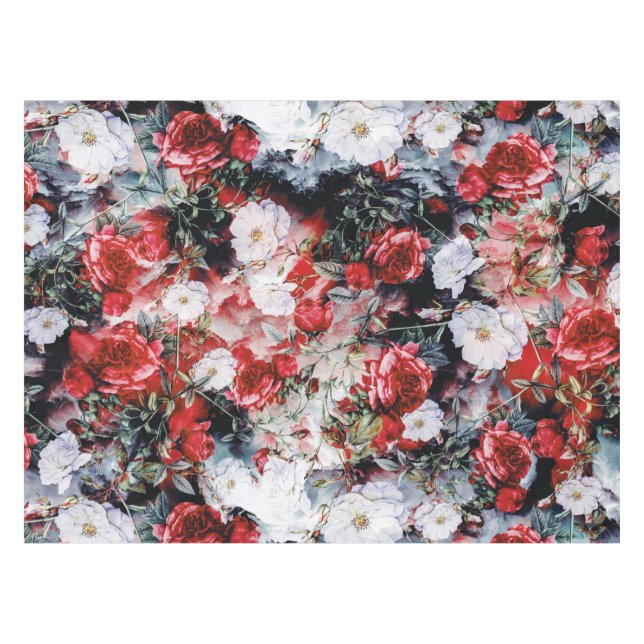 Mantel Negro blanco rojo floral de los rosas del (Frente (Horizontal))