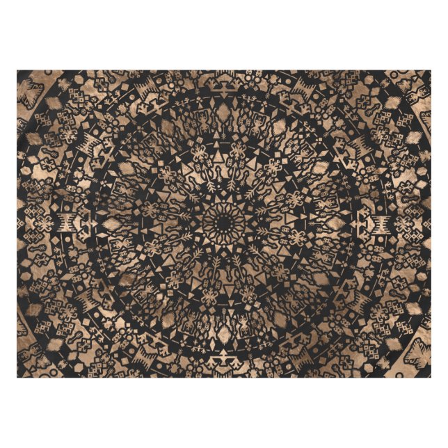 Mantel Negro tribal étnico y oro de la mandala (Frente (Horizontal))