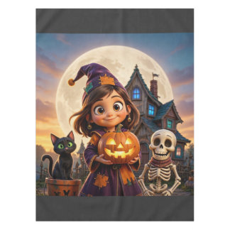 Mantel Niña pequeña adorable con gato negro Feliz Hallowe