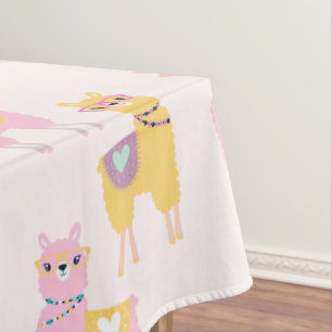 Mantel No hay llama drama lindo patrón amarillo rosado