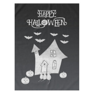 Mantel Noche de Halloween con casa embrujada, murciélagos
