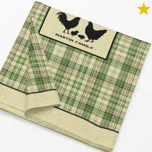 Mantel Nombre de familia de pollo a cuadros granja rústic