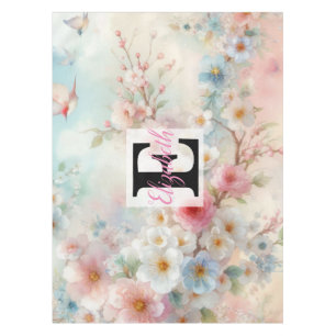 Mantel Nombre de monograma en acuarela Flores en pasteles